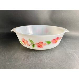 Vintage Fire King Peach Blossom Milk Glass Casserole Dish #437 - 1 1/2 Qt